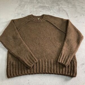 Anthropologie Brown Raglan Knit Crewneck Sweater Womens XS Ribbed Hem Cozy Soft